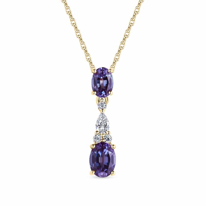 14K Yellow Gold Lab-created Alexandrite and Moissanite Necklace